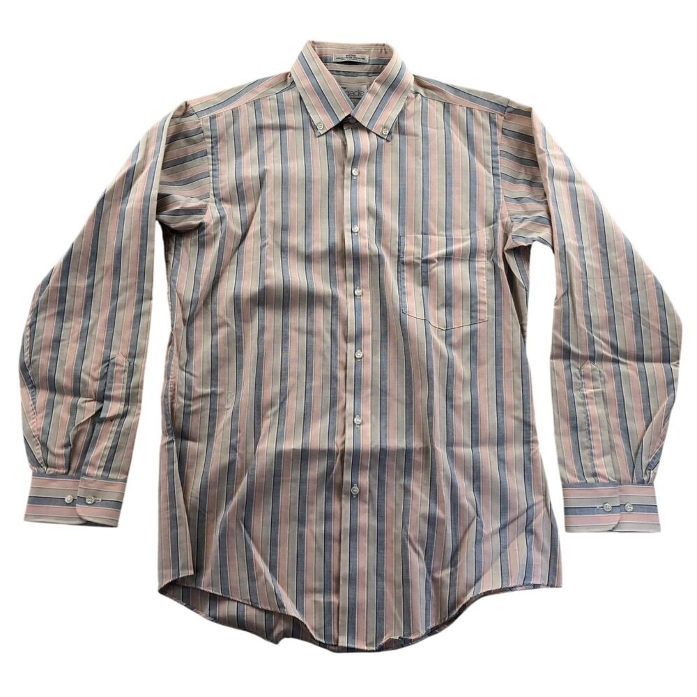 Arrow Brigade Mens Dress Shirt Size 15.5 Neck Long Sleeve Fitted Blue Striped
